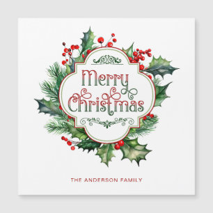 Carte Magnétique Joyeux Noël coloré joyeux Scripts Holly