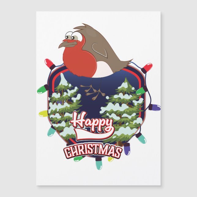 Carte Magnétique Joyeux Noël dessin animé logo Robin (Devant)