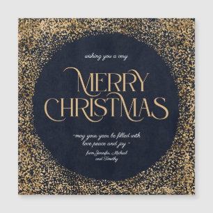 Carte Magnétique Joyeux Noël doré moderne bleu foncé