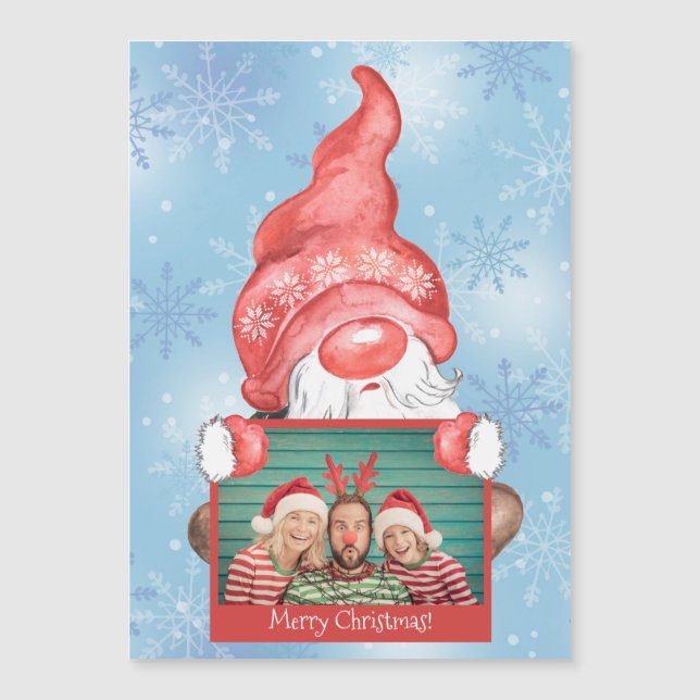 Carte Magnétique Joyeux Noël Gnome Photo de Noël personnalisé (Devant)