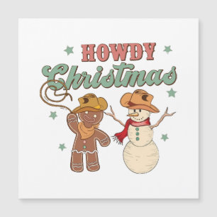 Carte Magnétique Joyeux Noël Groovy Cowboy Bonhomme de Neige Wester