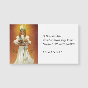 Carte Magnétique Joyeux Noël !  Lucia avec des friandises