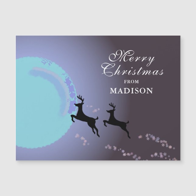 Carte Magnétique Joyeux Noël Magique Reindeer Lune Nom (Devant)