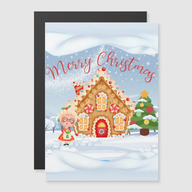 Carte Magnétique Joyeux Noël Maison en pain d'épices (Devant / Derrière)