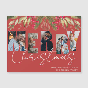 Carte Magnétique Joyeux Noël Multi Photo Red Holiday Card