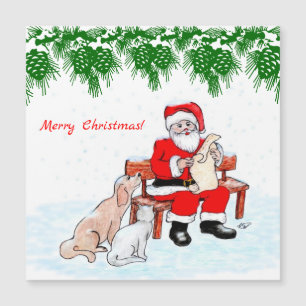 Carte Magnétique Joyeux Noël - Père Noël avec chat et chien