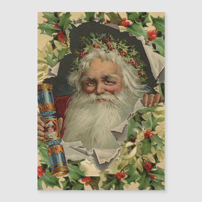 Carte Magnétique Joyeux Noël Père Noël classique antique (Devant)