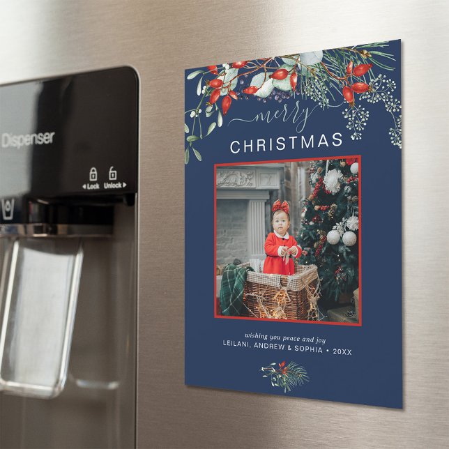Carte Magnétique Joyeux Noël Photo Marine Joyeux Noël (You will love these beautiful Christmas cards! They feature botanical watercolor pine and berries.)