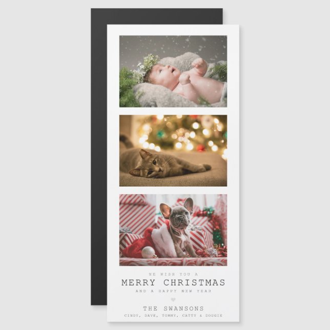 Carte Magnétique "Joyeux Noël" Photos de famille Animaux de compagn (Devant / Derrière)