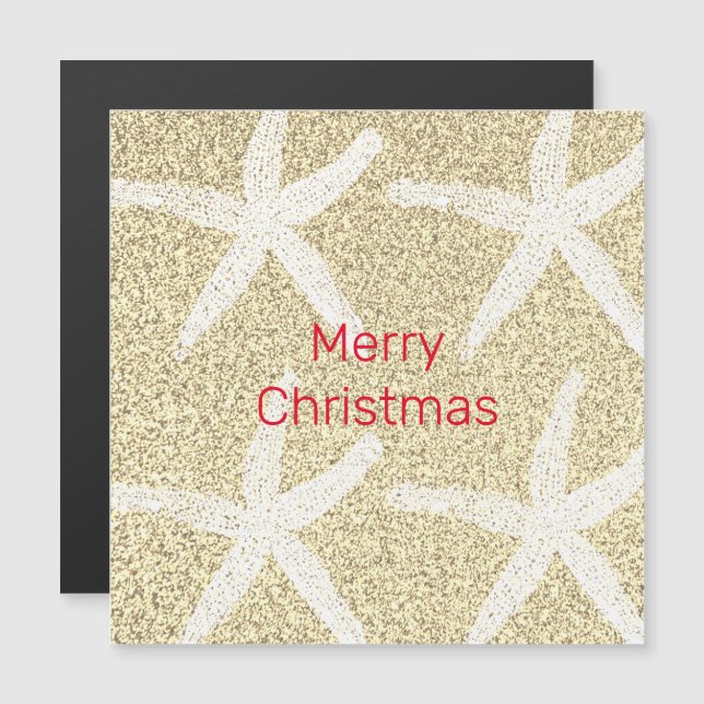 Carte Magnétique Joyeux Noël Starfish Gold Red White Glitt (Devant / Derrière)