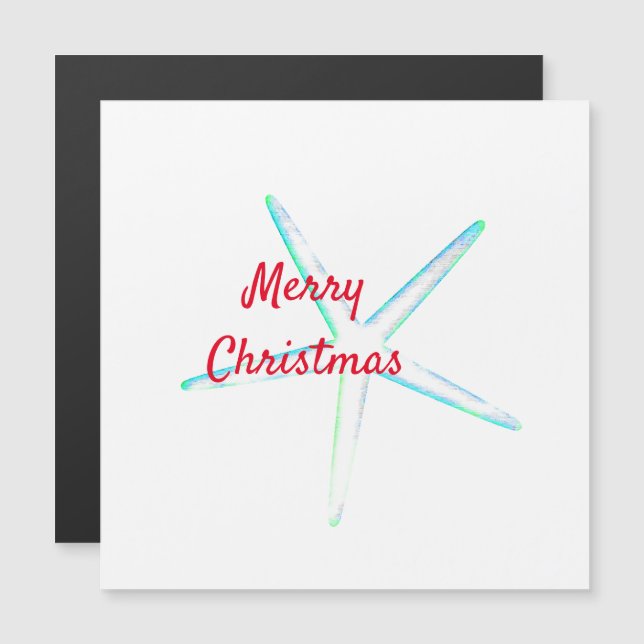 Carte Magnétique Joyeux Noël Starfish Motif Turquoise Bleu Rouge (Devant / Derrière)
