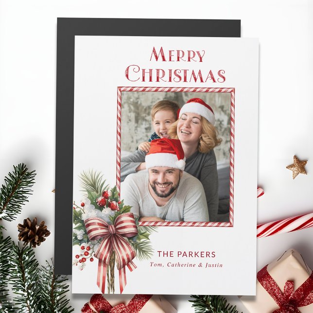 Carte Magnétique Joyeux Noël Sucre de canne Bow Photo (Créateur téléchargé)