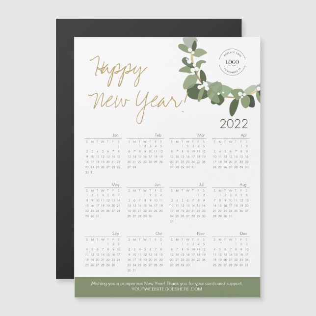 Carte Magnétique Joyeux nouvel an 2022 Calendrier Custom Logo site (Devant / Derrière)