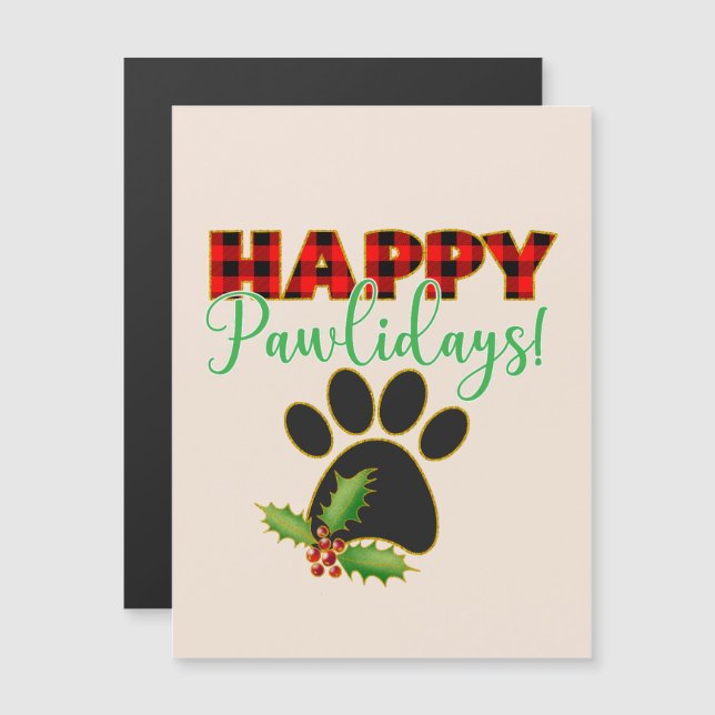 Carte Magnétique Joyeux Pawlidays | Cadeau de Noël pour Amoureux de (Devant / Derrière)