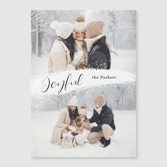 Carte Magnétique Joyeux Script avec Snowy Brushstroke 2 photo (Devant)