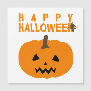 Carte Magnétique Joyeux texte et Citrouille d'Halloween en blanc