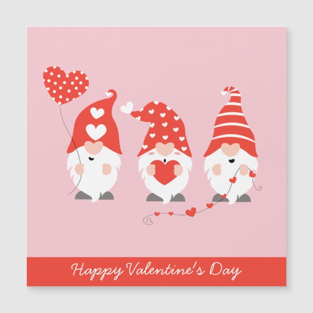 Carte Magnétique Joyeux Valentin Gnomes Rouge Rose (Devant)