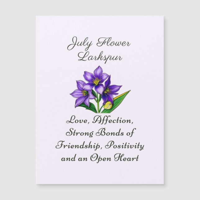 Carte Magnétique Juillet Mois de naissance Fleur Larkspur Floral Ar (Devant)