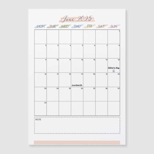 Carte Magnétique Juin 2025 Calendrier magnétique (Devant)