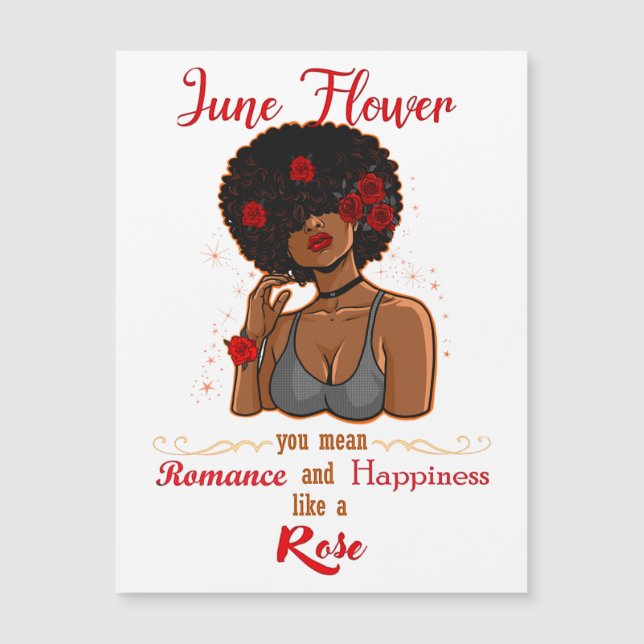 Carte Magnétique Juin Fleur Rose Noir Anniversaire Reine Melanin Fe (Devant)