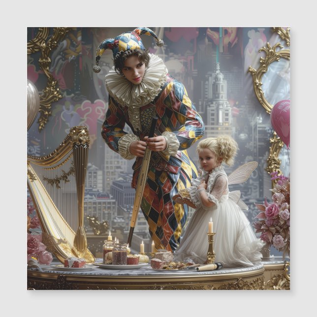 Carte Magnétique Kids pillow with 3D photography of a mother and da (Devant)