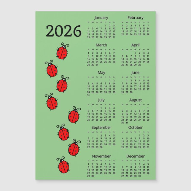 Carte Magnétique Lady Bugs 2026 Calendar Magnetic Card (Devant)