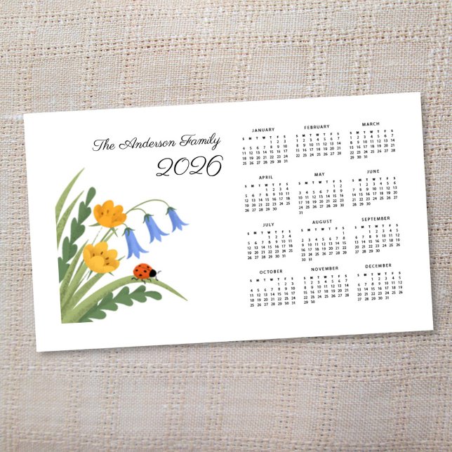 Carte Magnétique Ladybug Floral Botanical Bluebells Calendrier 2026 (Créateur téléchargé)