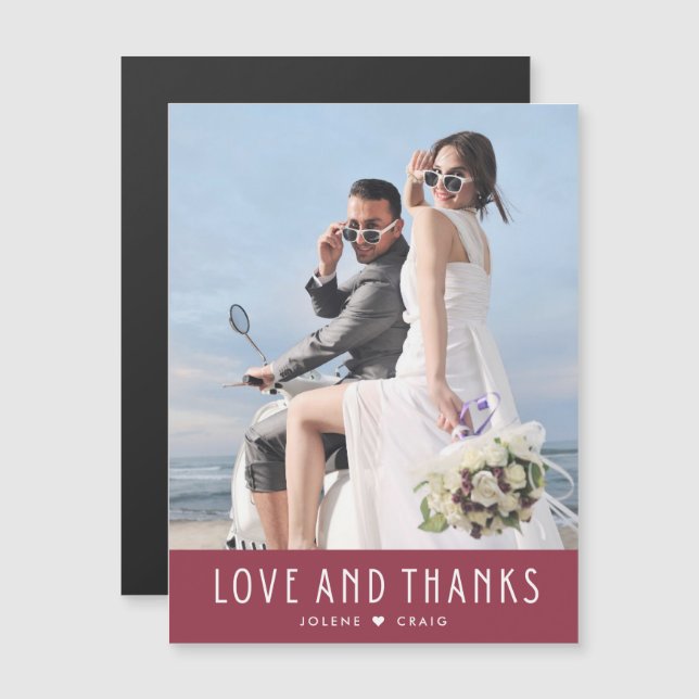 Carte Magnétique L'amour et merci Mariage photo moderne Merci (Devant / Derrière)