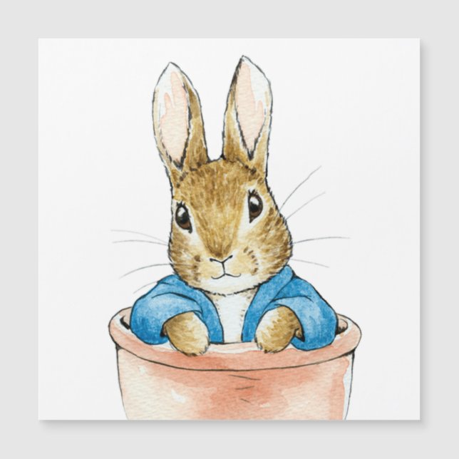 Carte Magnétique Lapin Classique dans un Pot de Fleurs (Devant)