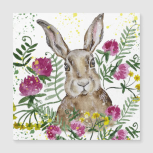Carte Magnétique Lapin mignon dans des fleurs à l'aquarelle
