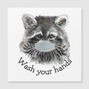 Carte Magnétique Lavez-Vous Les Mains Covid Pandemic Cute Raccoon C