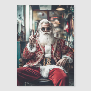 Carte Magnétique Le Hipster Père Noël frappe un poteau Vibes de vac