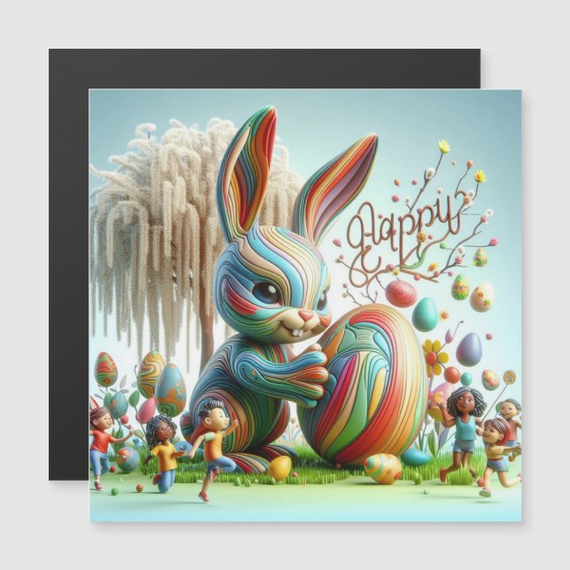 Carte Magnétique Le lapin de Pâques Abstrait sourit (Devant / Derrière)