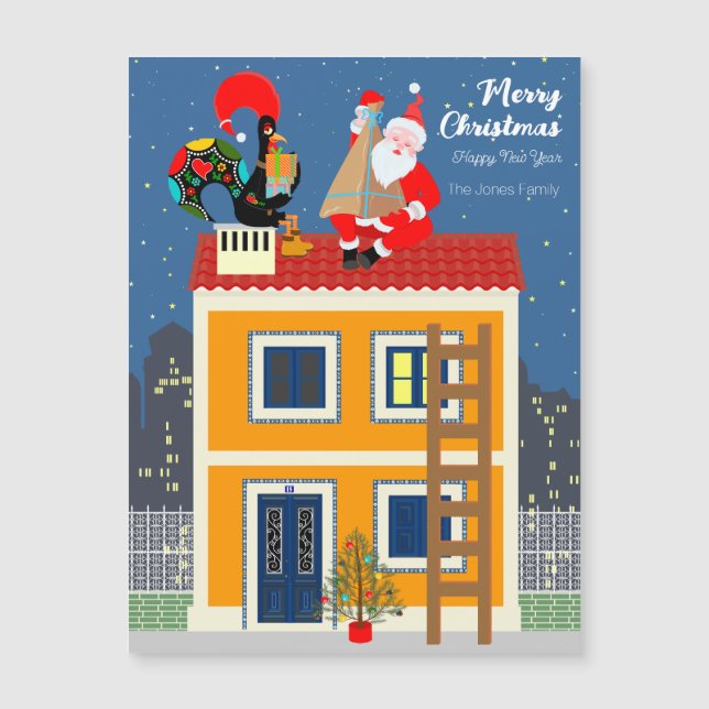 Carte Magnétique Le Père Noël rencontre le Coq portugais (Devant)