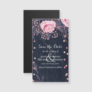Carte Magnétique LeahG Denim Blue Rosegold rose Mariage floral