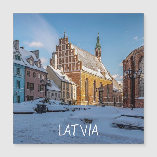 Carte Magnétique L'église Saint-Pierre en hiver à Riga, Lettonie Ma (Devant)