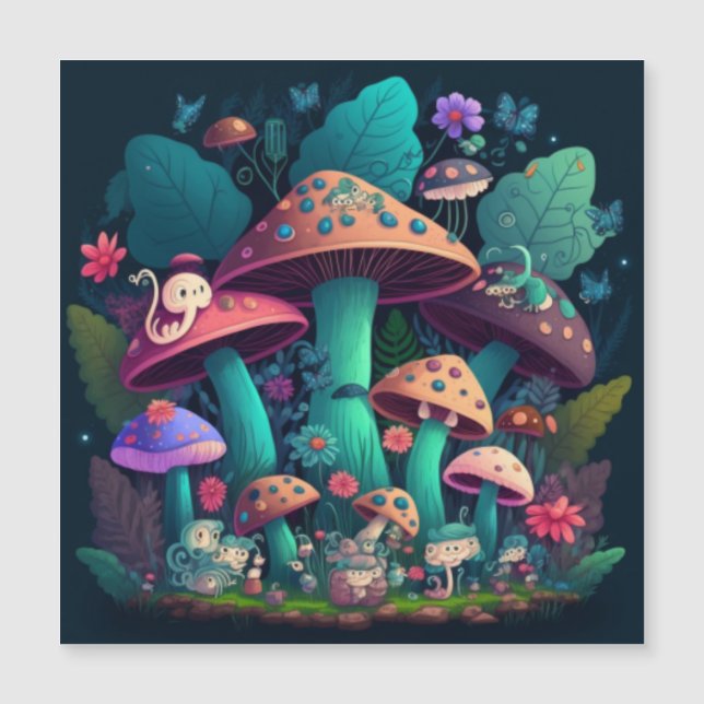 Carte Magnétique Les elfes de champignons dans le champ (Devant)