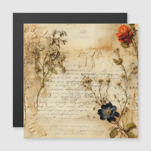 Carte Magnétique Lettre d'amour sur parchemin vintage avec fleurs (