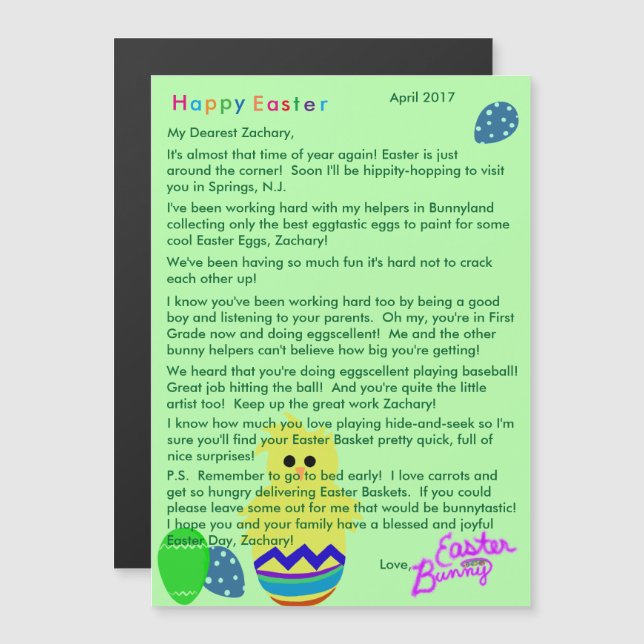 Carte Magnétique Lettre de Easter Bunny Chick Egg magnétique (Devant / Derrière)