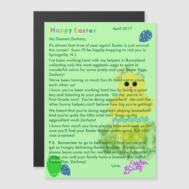 Carte Magnétique Lettre du lapin de Pâques Jaune Bleu Chick Eglise (Devant / Derrière)