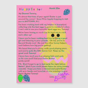 Carte Magnétique Lettre du Lapin de Pâques Œuf Poussin Jaune Rose