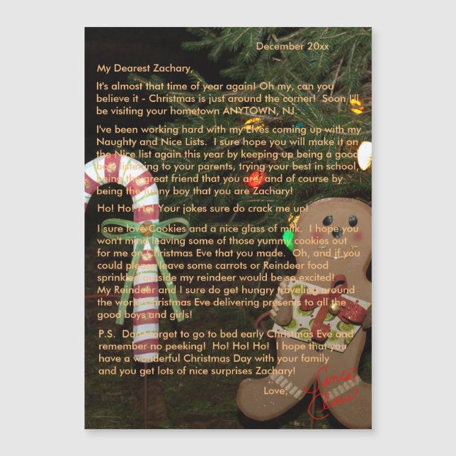 Carte Magnétique Lettres de Père Noël Gingerbread 5x7 (Devant)