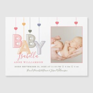Carte Magnétique Lettres pour bébés modernes Photo de naissance d'u