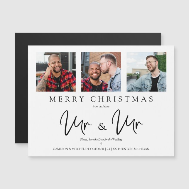 Carte Magnétique LGTB Gay Whimsical MR & MR Christmas Wedding Photo (Devant / Derrière)