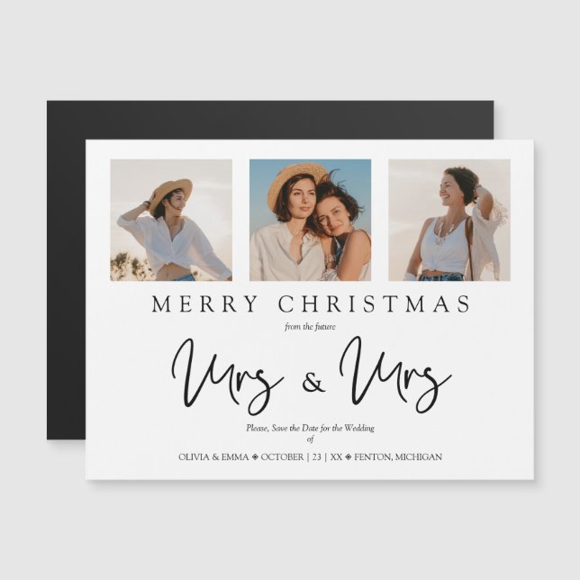 Carte Magnétique LGTB Lesbian Whimsical MRS & MRS Christmas Wedding (Devant / Derrière)