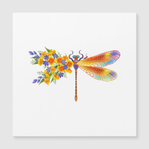 Carte Magnétique libellule de fleurs jaunes