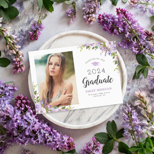 Carte Magnétique Lilac Floral Graduation Photo Announcement Aimant