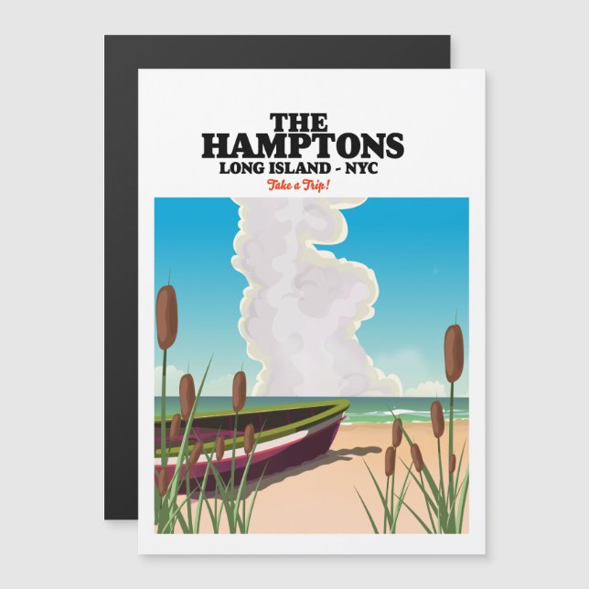 Carte Magnétique L'île de Hamptons Long NYC, affiche de voyage. (Devant / Derrière)