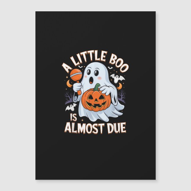 Carte Magnétique Little Boo est presque due Cute Halloween Grossess (Devant)