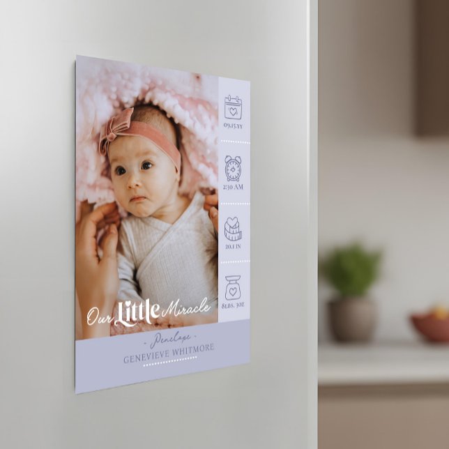 Carte Magnétique Little Miracle Birth Stats Photo Baby Announcement (Little Miracle Birth Stats Photo Baby Announcement)